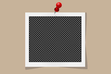 Square frame template on pin with shadows isolated on beige background. Vector illustrationのイラスト素材