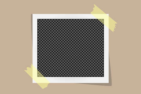 Square frame template on sticky tape with shadows isolated on beige background. Vector illustrationのイラスト素材