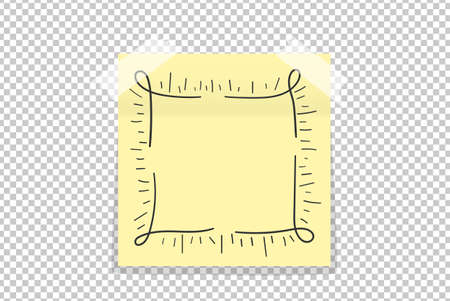 Grunge hand drawn frame on yellow office paper sticker with shadow isolated. Vector illustrationのイラスト素材
