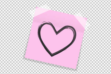 Black hand drawn heart on pink office paper sticker with shadow isolated. Vector illustrationのイラスト素材
