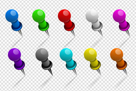 Set of realistic colorful metal pins with shadow design illustrations.のイラスト素材