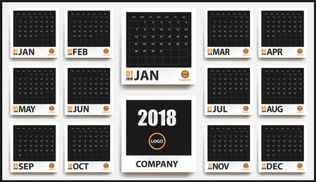 2018 calendar mockup in realistic photo frame with shadow isolated. Event planner. All size. Vector illustrationのイラスト素材
