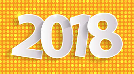 Happy New Year 2018 shiny greeting card concept with paper cuted white numbers. Vector illustrationのイラスト素材