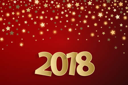 Happy New Year 2018 greeting card concept with golden paper cuted white numbers. Vector illustrationのイラスト素材