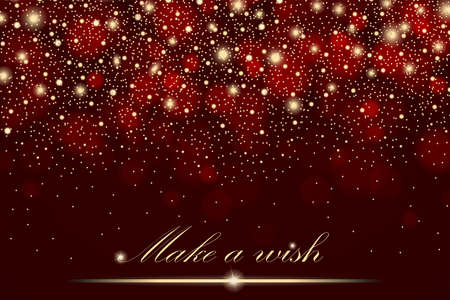 Vector gold glitter particles background effect for luxury greeting rich card. Sparkling texture. Star dust sparks in explosion on red background. Vector illustrationのイラスト素材