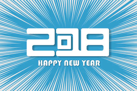 Happy New Year 2018 blue card concept on radial lines comics style backround. Vector illustrationのイラスト素材