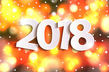 2018 greeting card concept with paper cute white numbers on sparkles shiny background.のイラスト素材