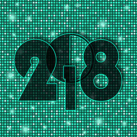New Year 2018 concept on cyan shining rounds background. Vector illustrationのイラスト素材