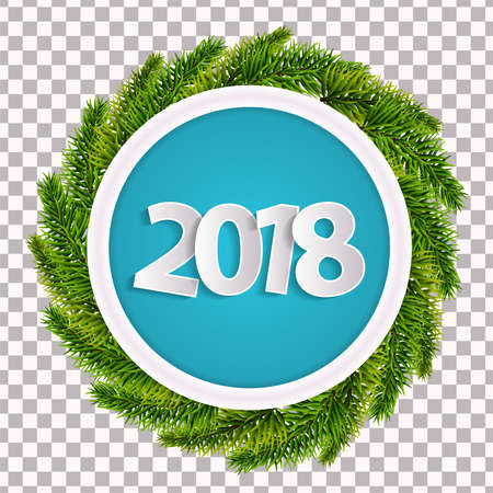 New Year 2018 cyan greeting card concept with christmas tree branches isolated. Vector illustrationのイラスト素材