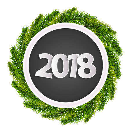 New Year 2018 black greeting card concept with christmas tree branches isolated. Vector illustrationのイラスト素材