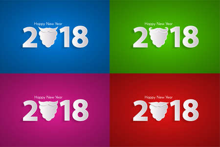 Colored Happy New Year 2018 concept with Santa's beard pack 4 in 1.のイラスト素材