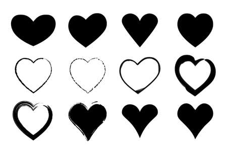 Black hearts set. Valentines day icons. Isolated on white signs. Vector illustrationのイラスト素材