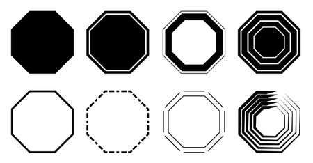 Octagon icon pack. Geometry octagonal eight sided polygon octagon line.のイラスト素材