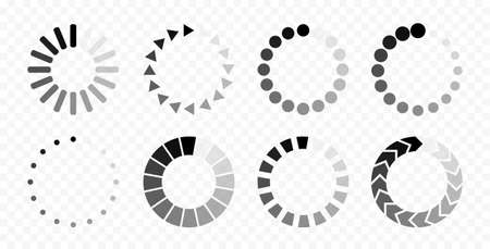 Download signs pack 8 in 1 on transparent background. Load icon. Data loading bar. Vector stock illustrationのイラスト素材