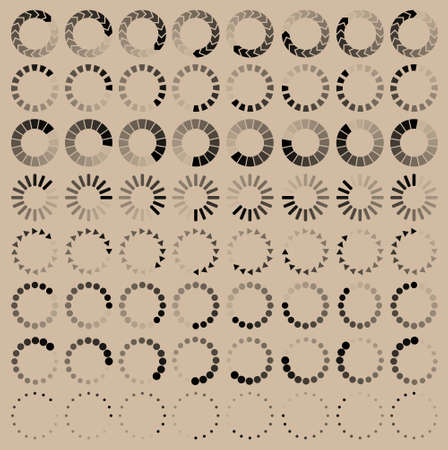 Big download signs pack isolated. Load icon. Data loading bars with percentage. Vector stock illustrationのイラスト素材