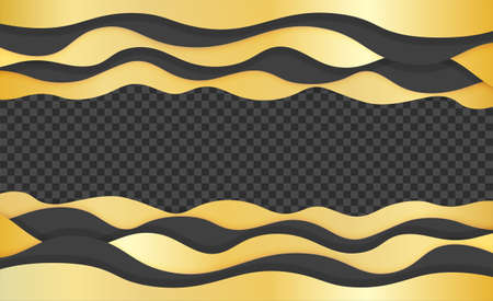 Golden waves layered art paper card isolated on transparent background. 3D origami design. Vector illustrationのイラスト素材