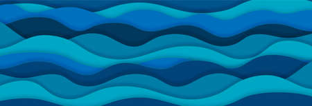 Layered paper art waves background. Sea water concept. 3D origami style design. Vector illustrationのイラスト素材