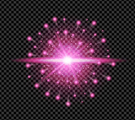 Realistic purple sparkle effect isolated on transparent background. Firework, explosion, galaxy, fiery sparks concept. Vector illustrationのイラスト素材