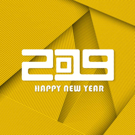 Happy New Year 2019 yellow modern card concept. Vector illustrationのイラスト素材