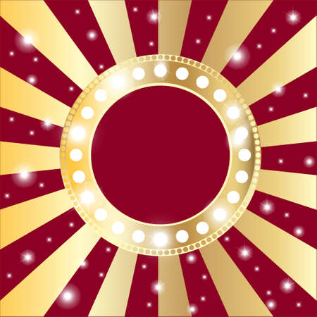 Christmas and New Year vintage decoration. Golden ring and garlands on retro manga background. Red decorative shining frame. Vector illustrationのイラスト素材