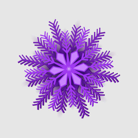 Violet Christmas origami snowflake design. Paper cuted snowflake with shadow isolated. Vector illustrationのイラスト素材