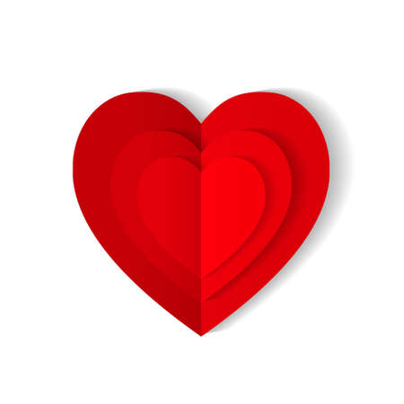 Red origami paper heart isolated on white background. Valentines day concept. Love, feelings, tenderness design. Vector illustrationのイラスト素材