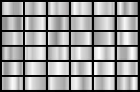 Realistic silver gradient texture pack. Shiny metal foil gradient set. Vector illustrationのイラスト素材