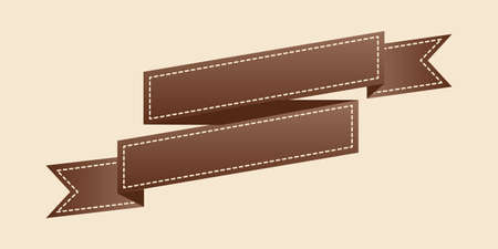Embroidered Flat Style Brown Ribbon Isolated On Ivory Background
