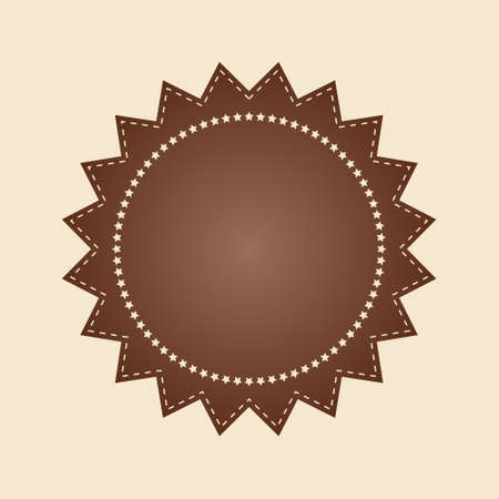 Embroidered flat style brown round stamp isolated on ivory background. Brown fabric vintage tape. Template for banner, award, sale, icon, logo, label, poster etc. Vector illustrationのイラスト素材