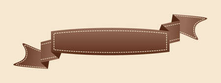 Embroidered flat style brown ribbon isolated on ivory background. Brown fabric vintage tape. Template for banner, award, sale, icon, logo, label, poster etc. Vector illustrationのイラスト素材