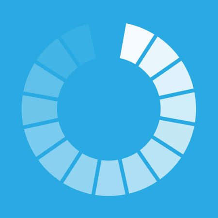 White round download sign isolated on blue background. Load icon. Data loading bar. Vector stock...