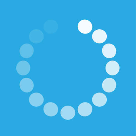 White round download sign isolated on blue background. Load icon. Data loading bar. Vector stock...