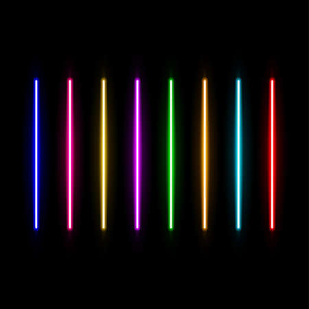 Realistic led neon tube light pack isolated on black background. Vector illustrationのイラスト素材