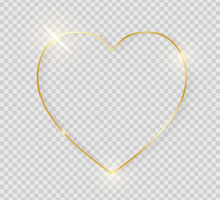 Gold shiny glowing vintage heart frame with shadows isolated on transparent background. Golden luxury realistic border. Wedding, mothers or Valentines day concept. Xmas and New Year abstract. Vectorのイラスト素材