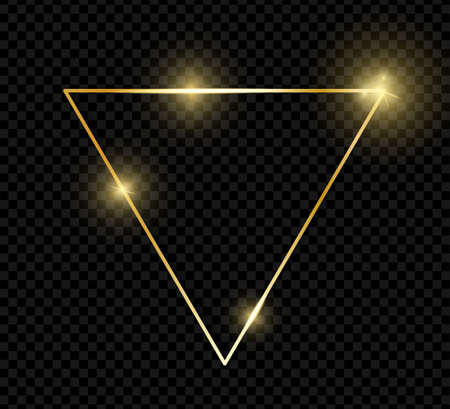 Gold shiny glowing vintage triangle frame with shadows isolated on transparent background. Golden luxury realistic border. Wedding, mothers or Valentines day concept. Xmas and New Year. Vectorのイラスト素材