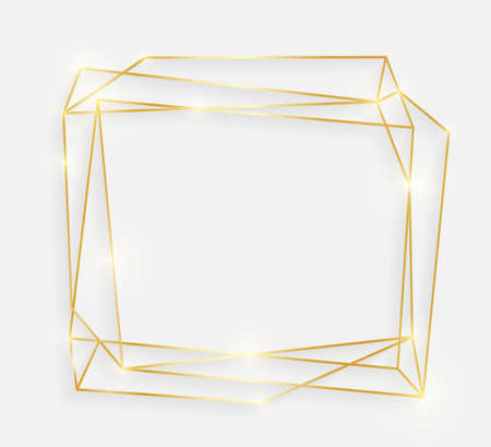 Gold shiny glowing vintage frame with shadows isolated on white background. Decorative golden luxury line border for invitation, card, sale, photo etc. Vector illustrationのイラスト素材