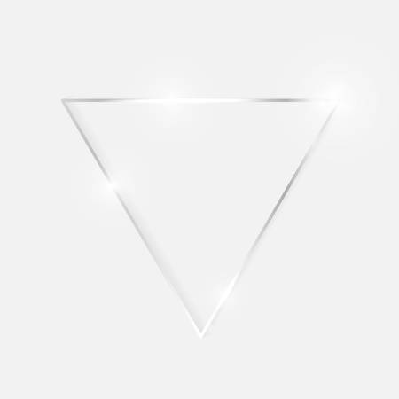 Silver shiny glowing vintage triangle frame with shadows isolated on white background. Vector white gold luxury realistic border. Wedding, mothers or Valentines day concept. Xmas and New Year abstractのイラスト素材