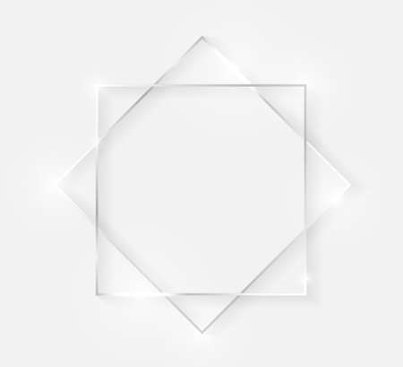Silver shiny glowing vintage art frame with shadows isolated on white background. White gold luxury realistic border. Wedding, mothers or Valentines day concept. Xmas and New Year abstract. Vectorのイラスト素材