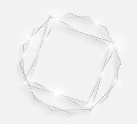 Silver shiny glowing vintage frame with shadows isolated on white background. Decorative white gold luxury line border for invitation, card, sale, photo etc. Vector illustrationのイラスト素材
