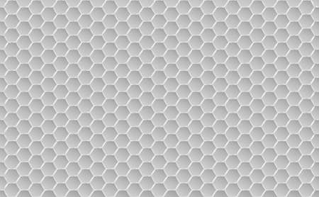 Silver and white metal honey hexagonal cells seamless texture. Mosaic or speaker fabric shape pattern. Technology concept. Honeyed comb grid texture and geometric hive hexagonal honeycombs. Vectorのイラスト素材