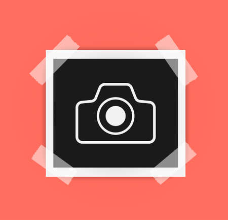 Square frame template on sticky tape with shadows isolated. Living coral - color of 2019 year. Memories concept in modern style. Vector illustrationのイラスト素材