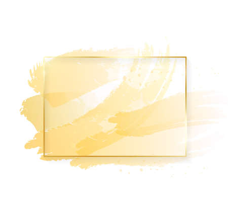 Gold shiny glowing rectangle frame with golden brush strokes isolated on white background. Golden luxury line border for invitation, card, sale, fashion, wedding, photo etc. Vector illustrationのイラスト素材