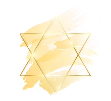 Gold shiny glowing star frame with golden brush strokes isolated on white background. Golden luxury line border for invitation, card, sale, fashion, wedding, photo etc. Vector illustrationのイラスト素材