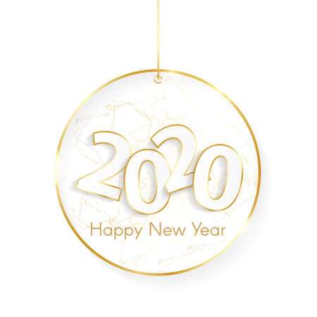 Gold shiny glowing christmas toy isolated on white. 2020 golden luxury line border for invitation,...