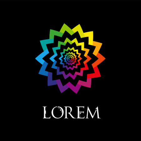 Abstract rainbow flower geometric  template isolated on black background. Business abstract icon. Modern sun icon. Futuristic sign.のイラスト素材