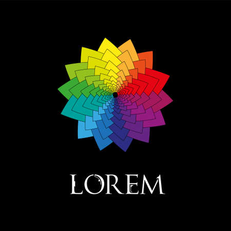 Abstract rainbow flower geometric  template isolated on black background. Business abstract icon. Modern sun icon. Futuristic sign.のイラスト素材