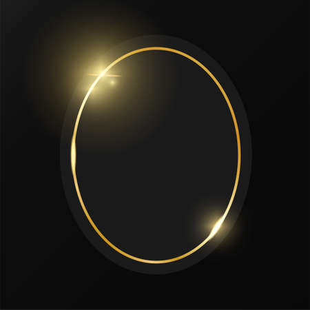 Gold shiny glowing vintage frame on grey plate isolated on black background. Golden luxury realistic border. Wedding, mothers or Valentines day concept. Xmas and New Year paper abstract. Vectorのイラスト素材