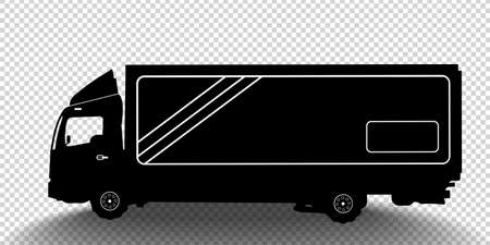 Vector detailed silhouette of truck isolated on transparent background. Black and white vehicle icon with shadow. Vector illustrationのイラスト素材