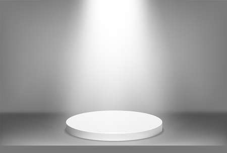 Illuminated scene with podium. Presentation realistic decorations. Studio empty space. Showroom concept. Vector illustrationのイラスト素材