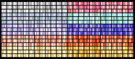 Realistic metal chrome gradient big texture pack. Shiny metal foil gradient set. Vector illustrationのイラスト素材